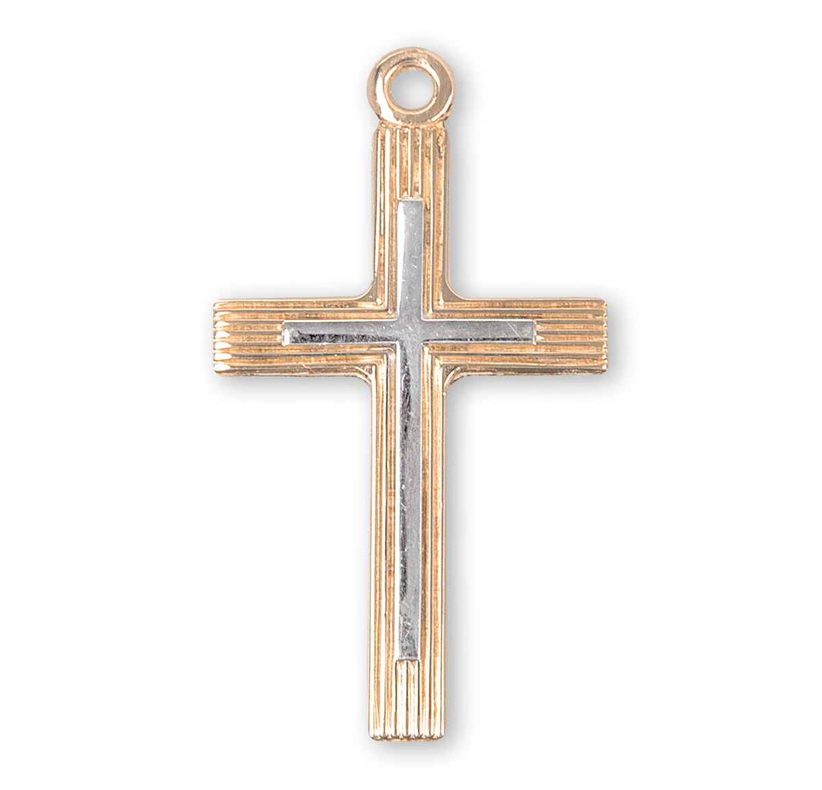 Lightweight Large Two-Tone Cross Necklace, Gold Over Sterling Silver