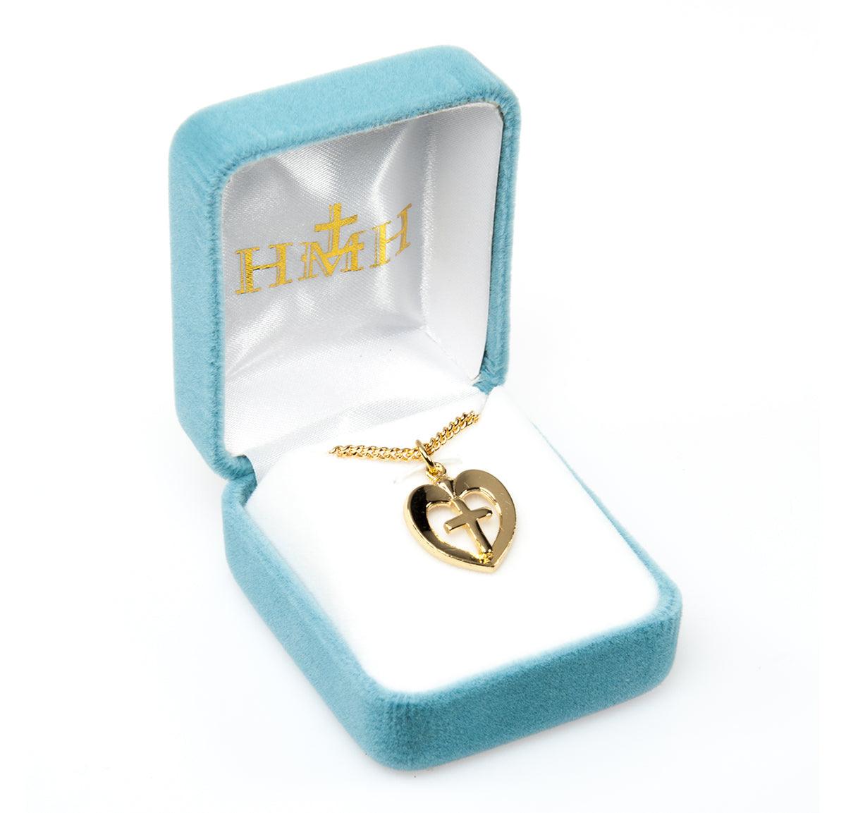 Open Heart Cross Necklace, Gold Over Sterling Silver