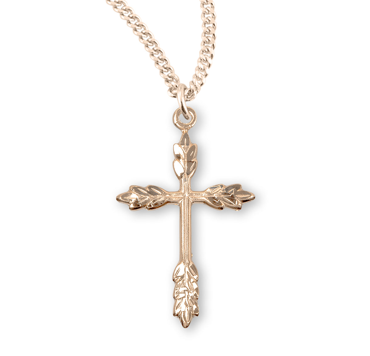 Large Wheat Cross Necklace, Gold Over Sterling Silver