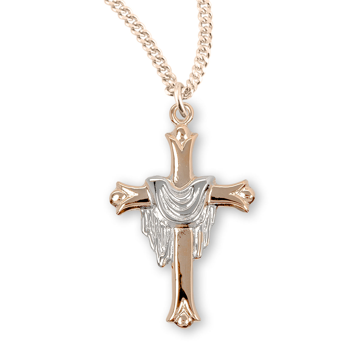 Two-Tone Cross Necklace with Gold Robe, Gold Over Sterling Silver