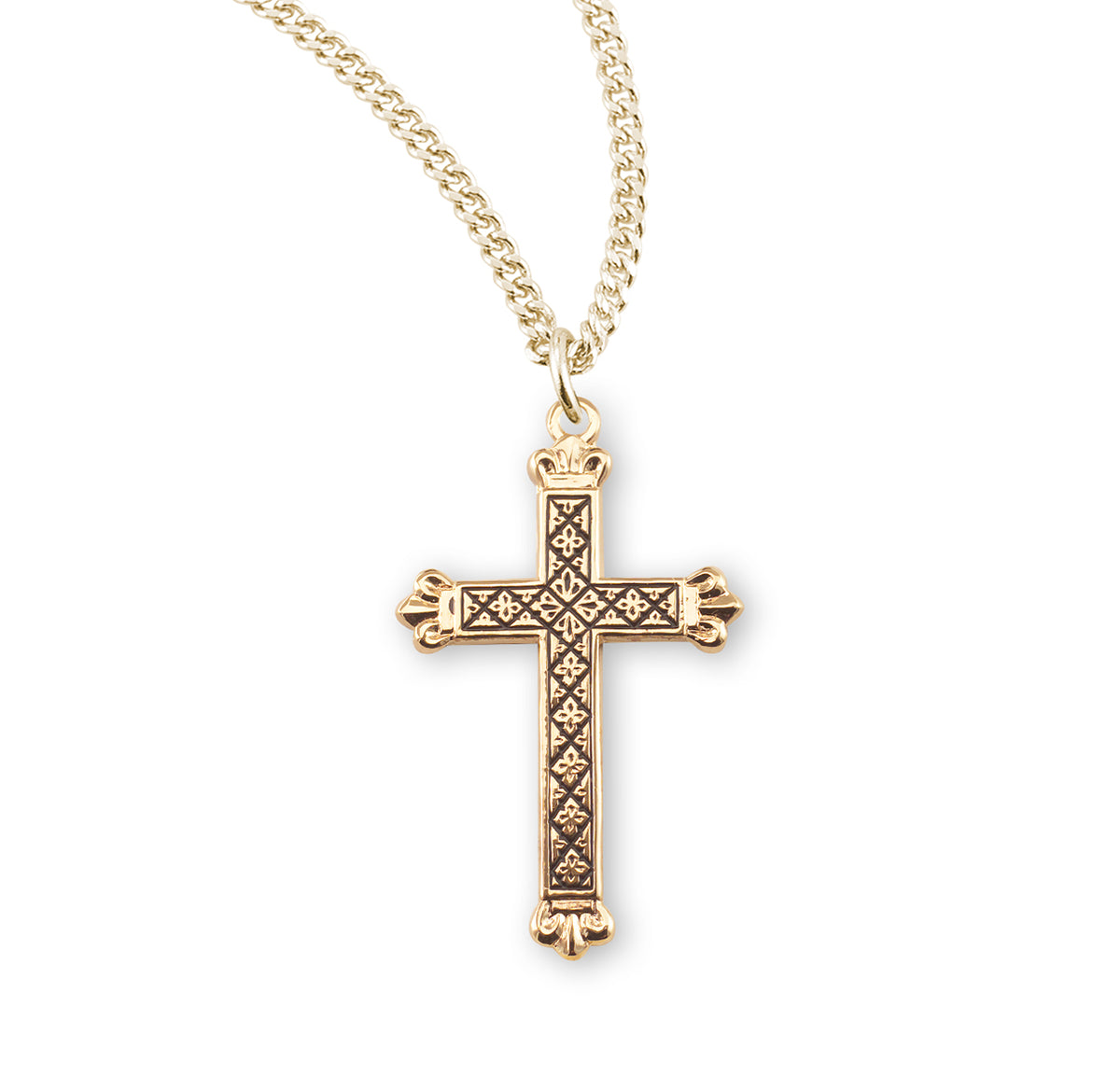 Cross Necklace with Black Enamel, Gold Over Sterling Silver