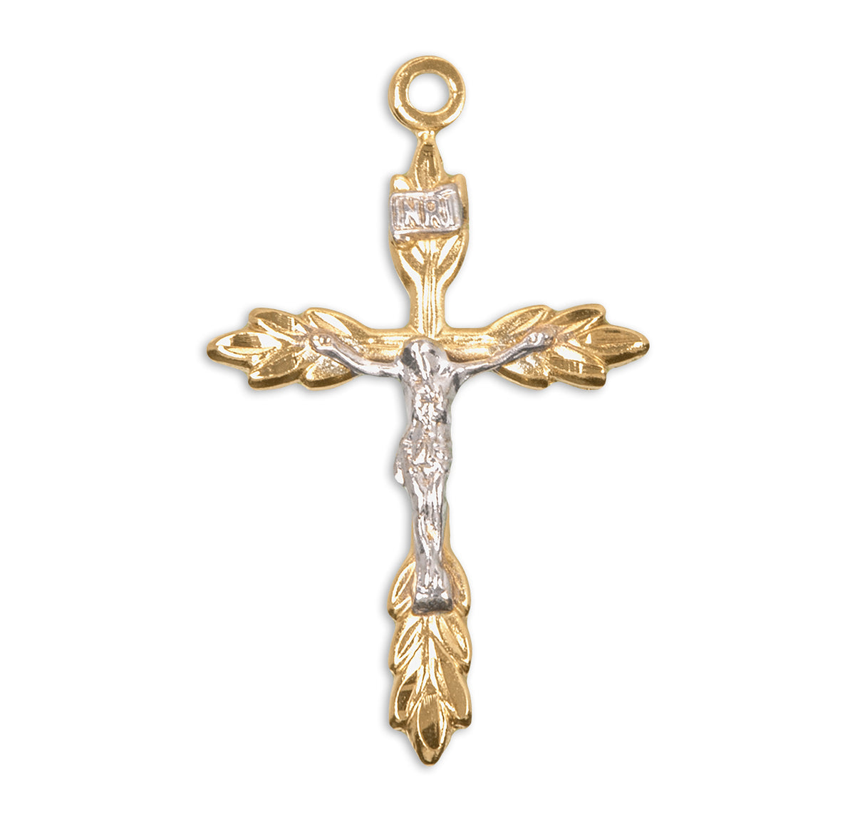 Two-Tone Wheat Crucifix Necklace, Gold Over Sterling Silver