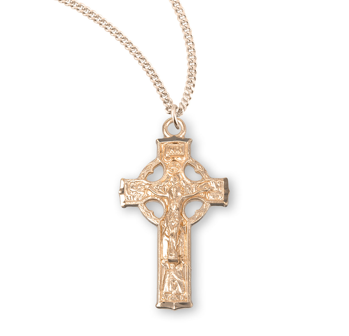 Large Celtic Crucifix Necklace, Gold Over Sterling Silver