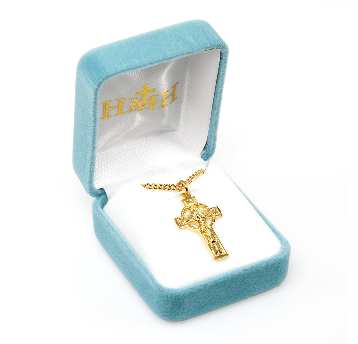 Large Celtic Crucifix Necklace, Gold Over Sterling Silver