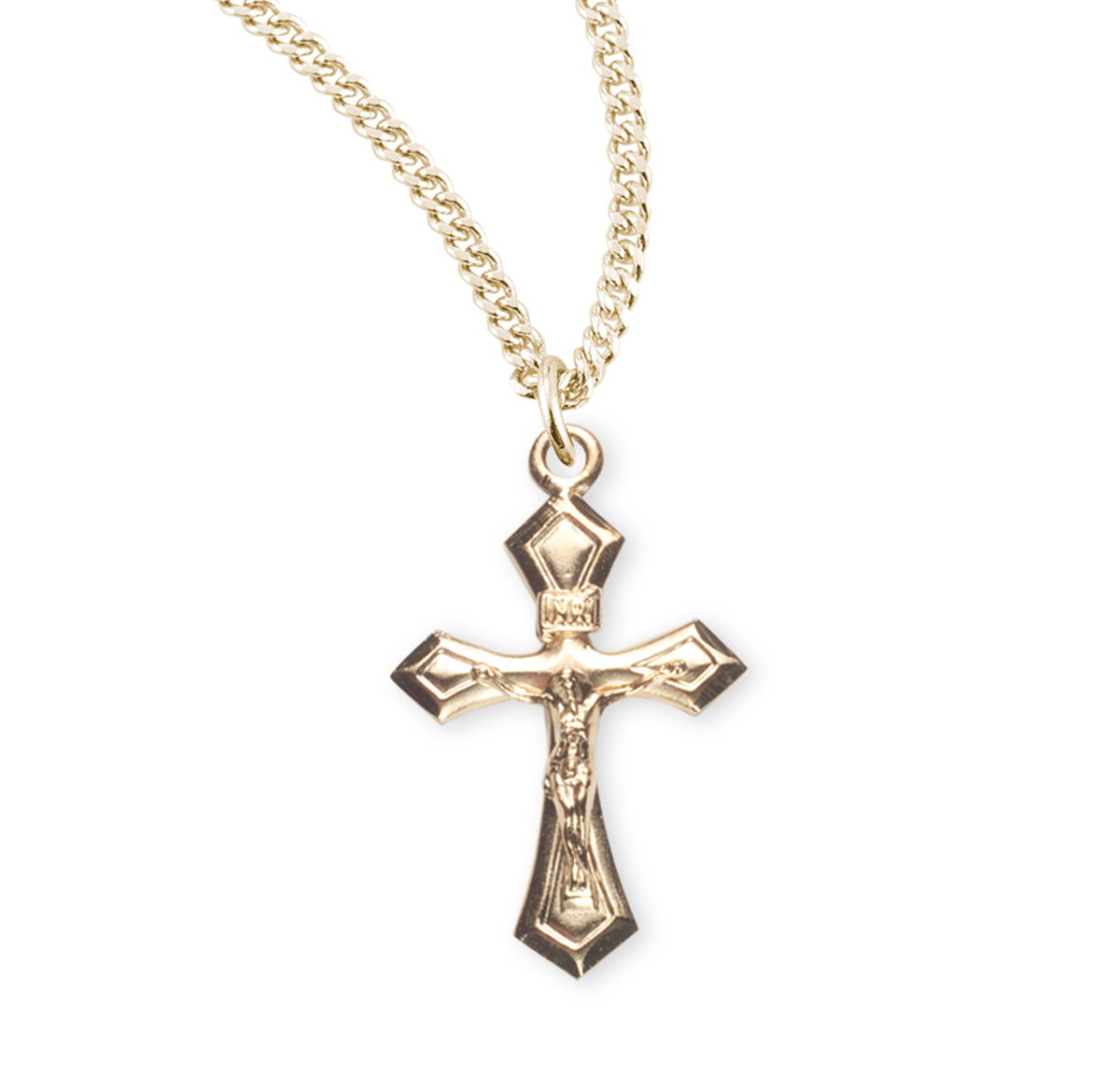 Pointed Tapered Crucifix Necklace, Gold Over Sterling Silver