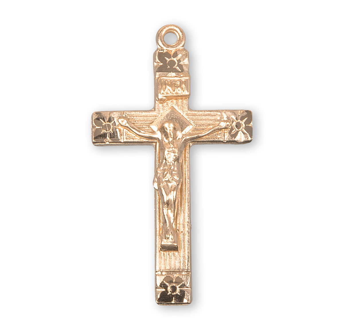Flower Tip Crucifix Necklace, Gold Over Sterling Silver