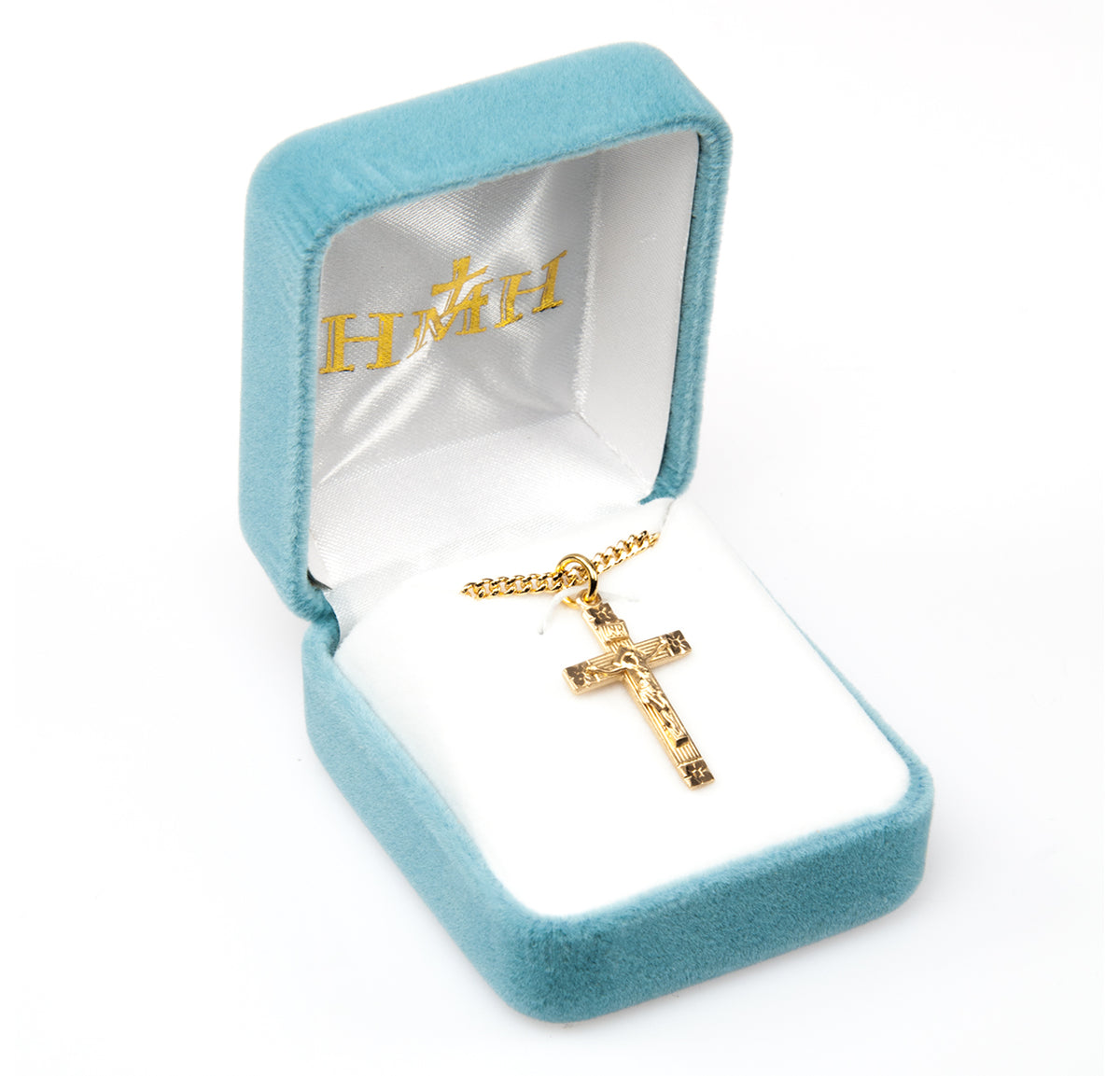 Flower Tip Crucifix Necklace, Gold Over Sterling Silver
