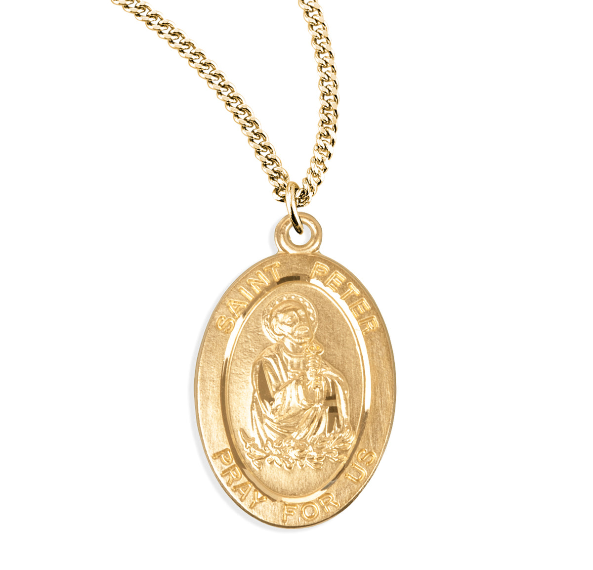 Saint Peter Oval Medal Necklace, Gold Over Sterling Silver
