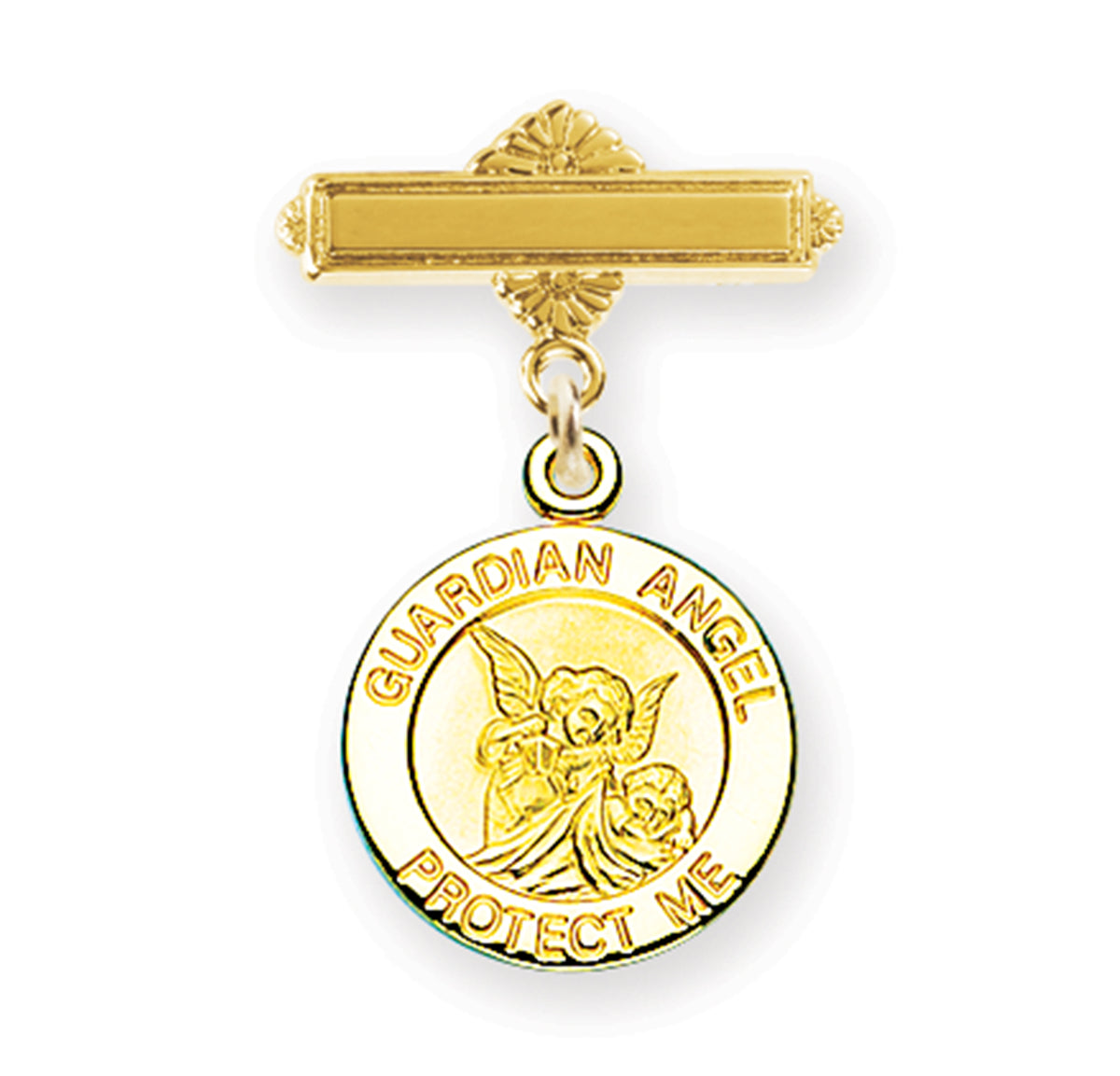 Baby Guardian Angel Medal Bar Pin, Gold Over Sterling Silver
