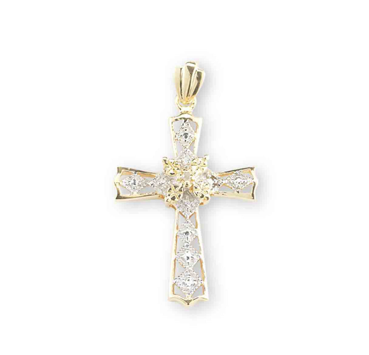 Crystal Cubic Zirconia Cross Necklace, Gold Over Sterling Silver