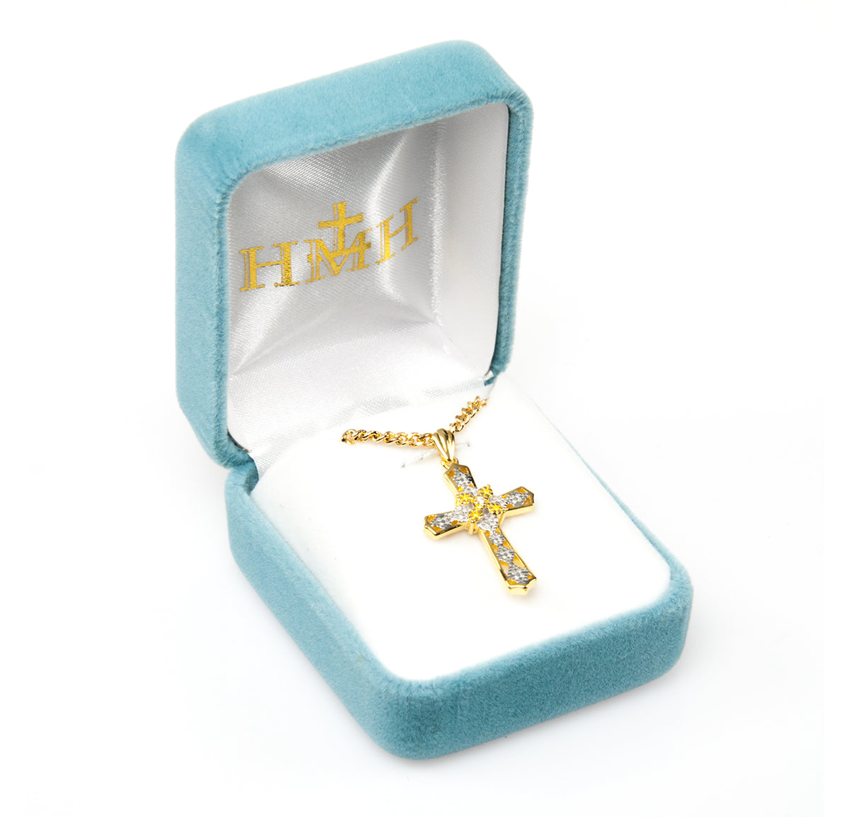 Crystal Cubic Zirconia Cross Necklace, Gold Over Sterling Silver