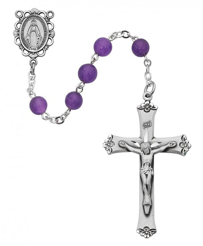 Genuine Amethyst Rosary with Open Cut centerpiece