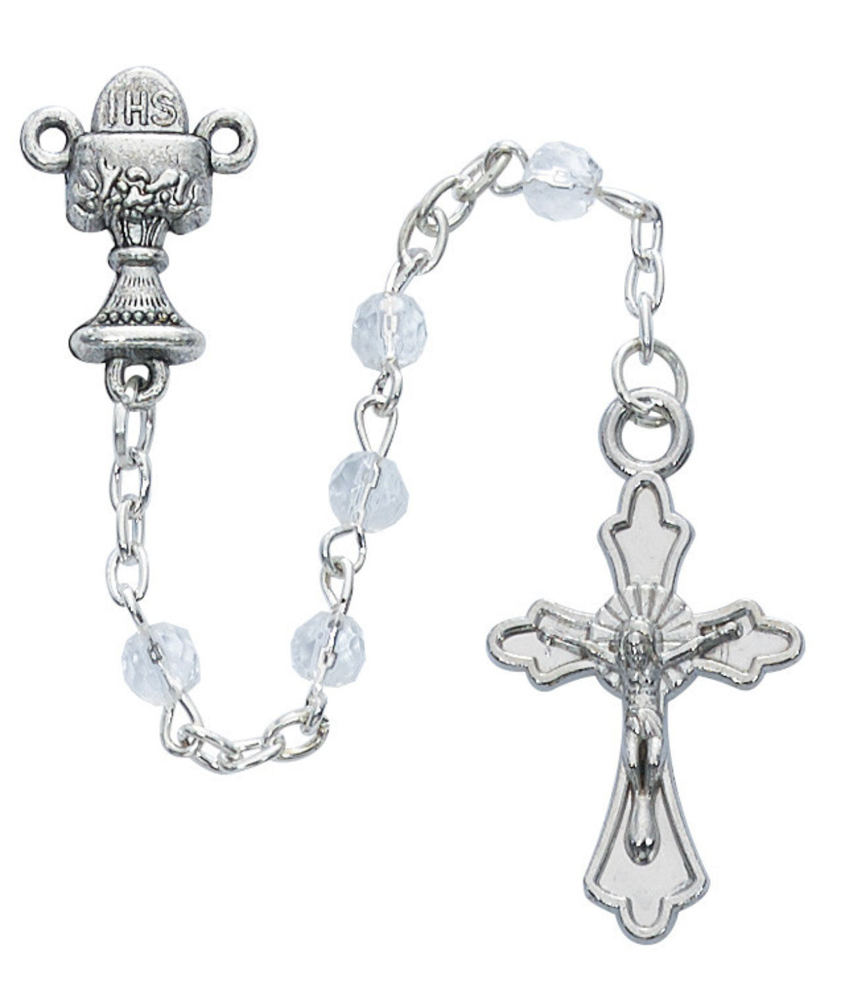 Crystal First Communion Rosary with Cross Box for Girls