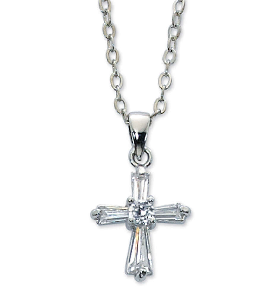 Crystal Clear Cross Necklace for Girls