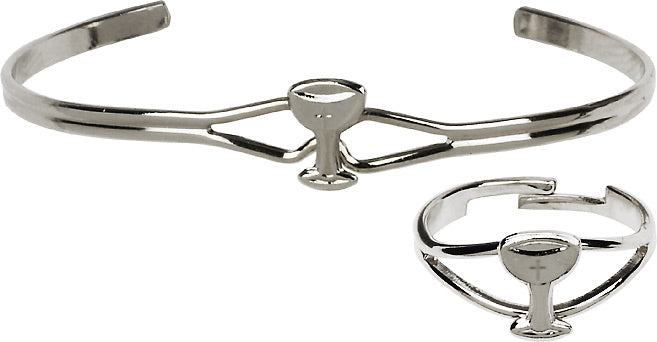 Girls First Communion Chalice Bracelet and Ring Set Silver or Gold Plated