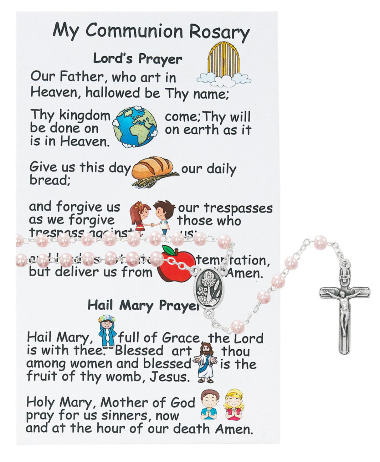First Communion Prayer Card and Rosary Set for Girls
