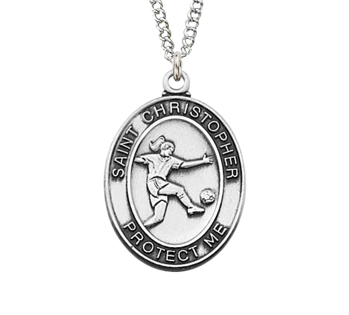 Soccer Necklace Pewter Oval Medal for Girls