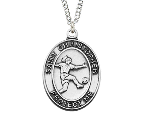Soccer Necklace Pewter Oval Medal for Girls
