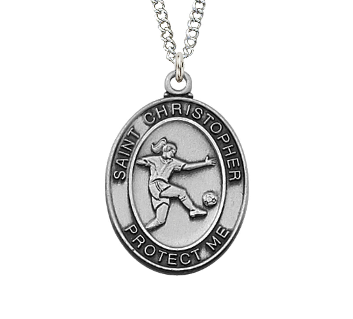 Soccer Necklace Pewter Oval Medal for Girls