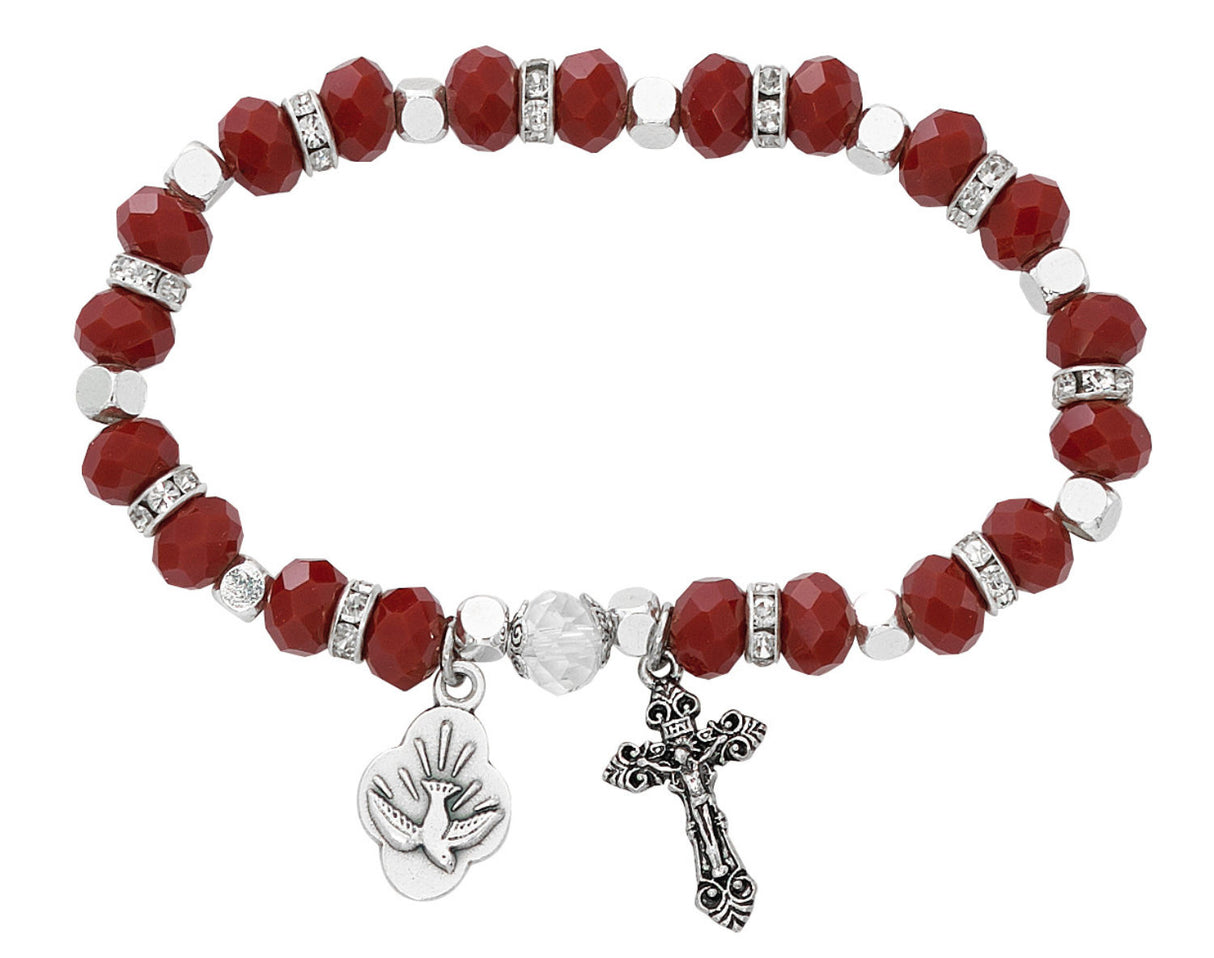 Red Matt Bead Confirmation Rosary Bracelet for Girls