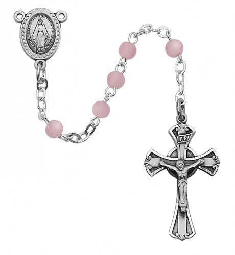 Rosary with 3mm Pink Glass Beads for Girls