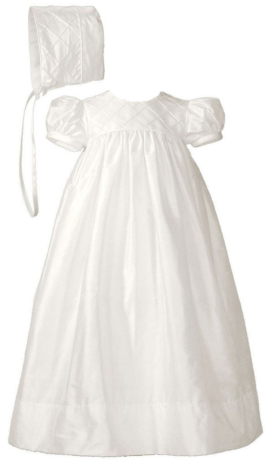 Silk Dupioni Dress Baptism Gown with Lattice Bodice for Girls