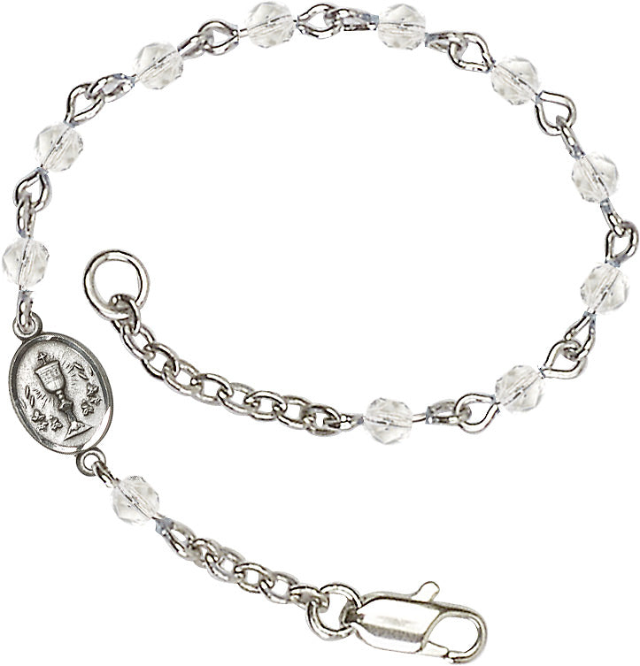 Silver Chalice First Communion Bracelet 4mm Crystal Beads for Girls