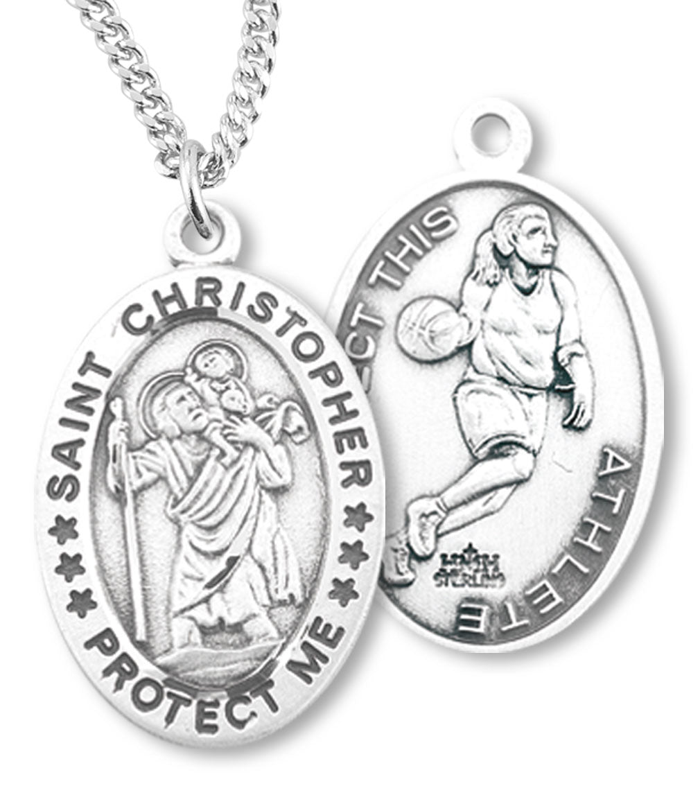 St. Christopher Basketball Medal Sterling Silver for Girls