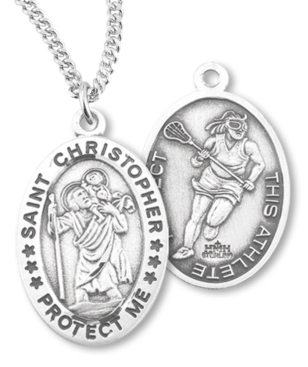 St. Christopher Lacrosse Medal Sterling Silver for Girls