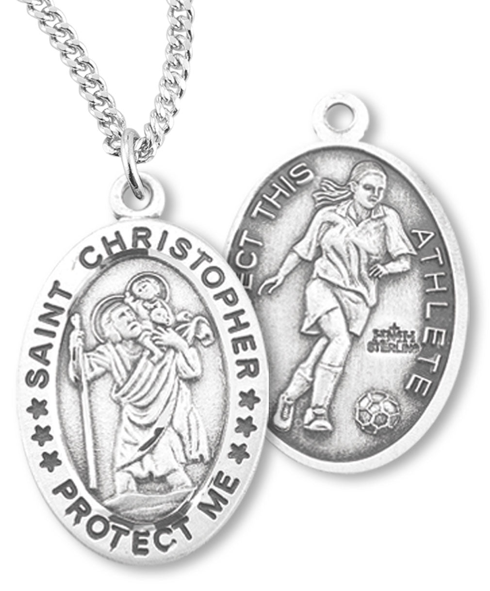 St. Christopher Soccer Sterling Silver Medal for Girls