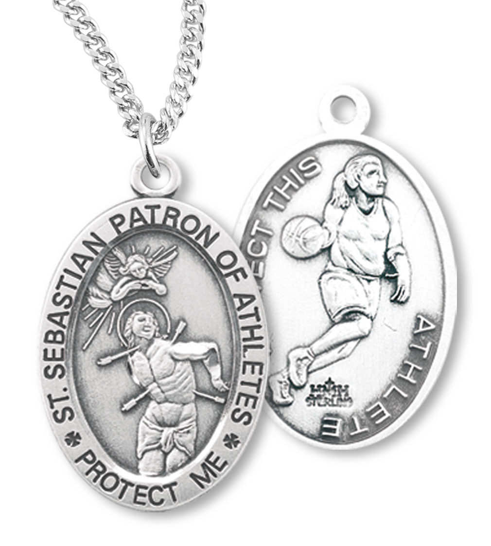 St. Sebastian Basketball Medal Sterling Silver for Girls