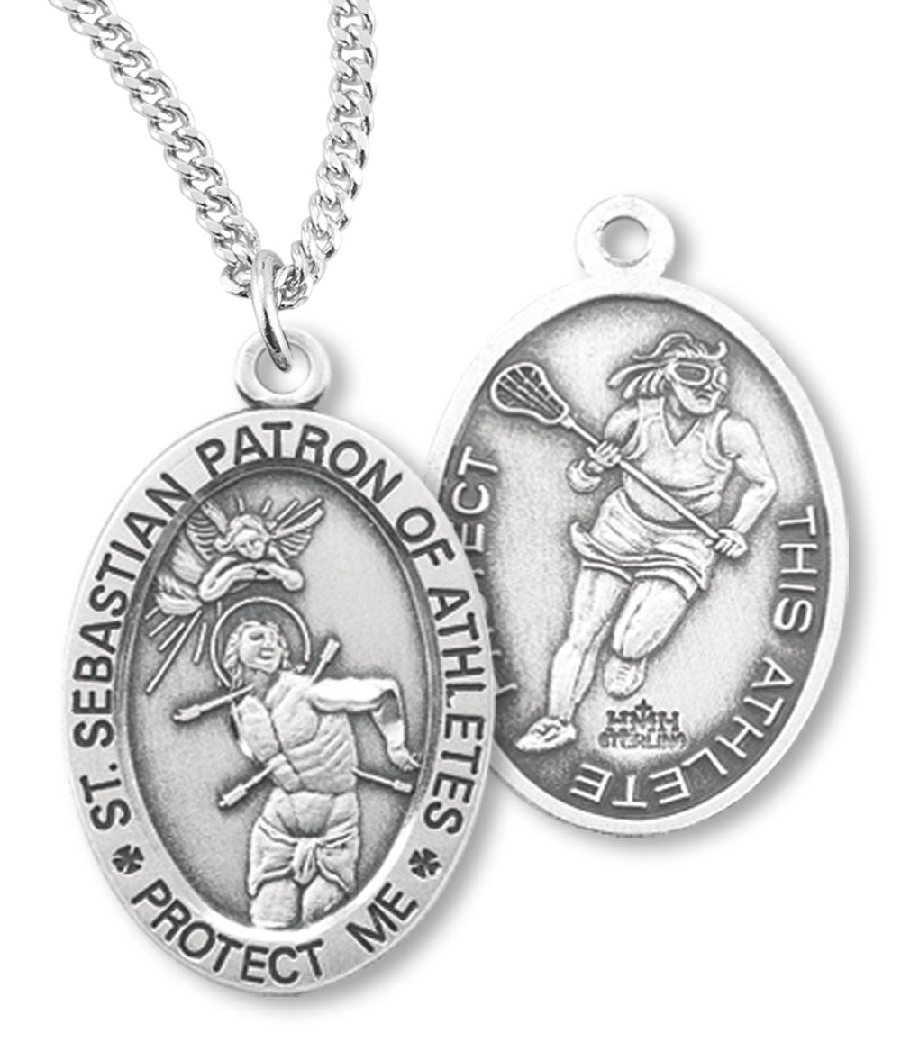 St. Sebastian Lacrosse Medal Sterling Silver for Girls