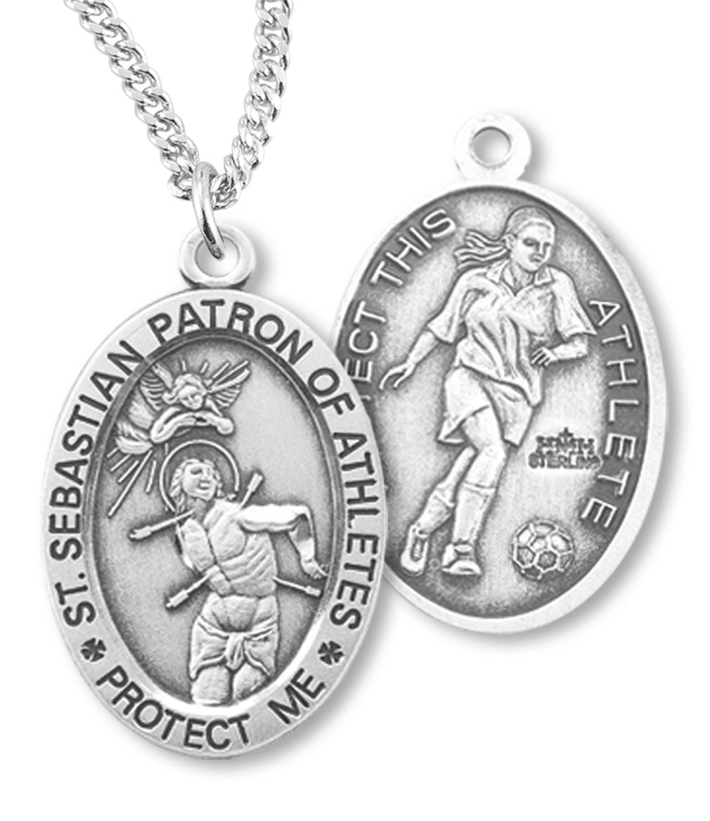 St. Sebastian Soccer Medal Sterling Silver for Girls