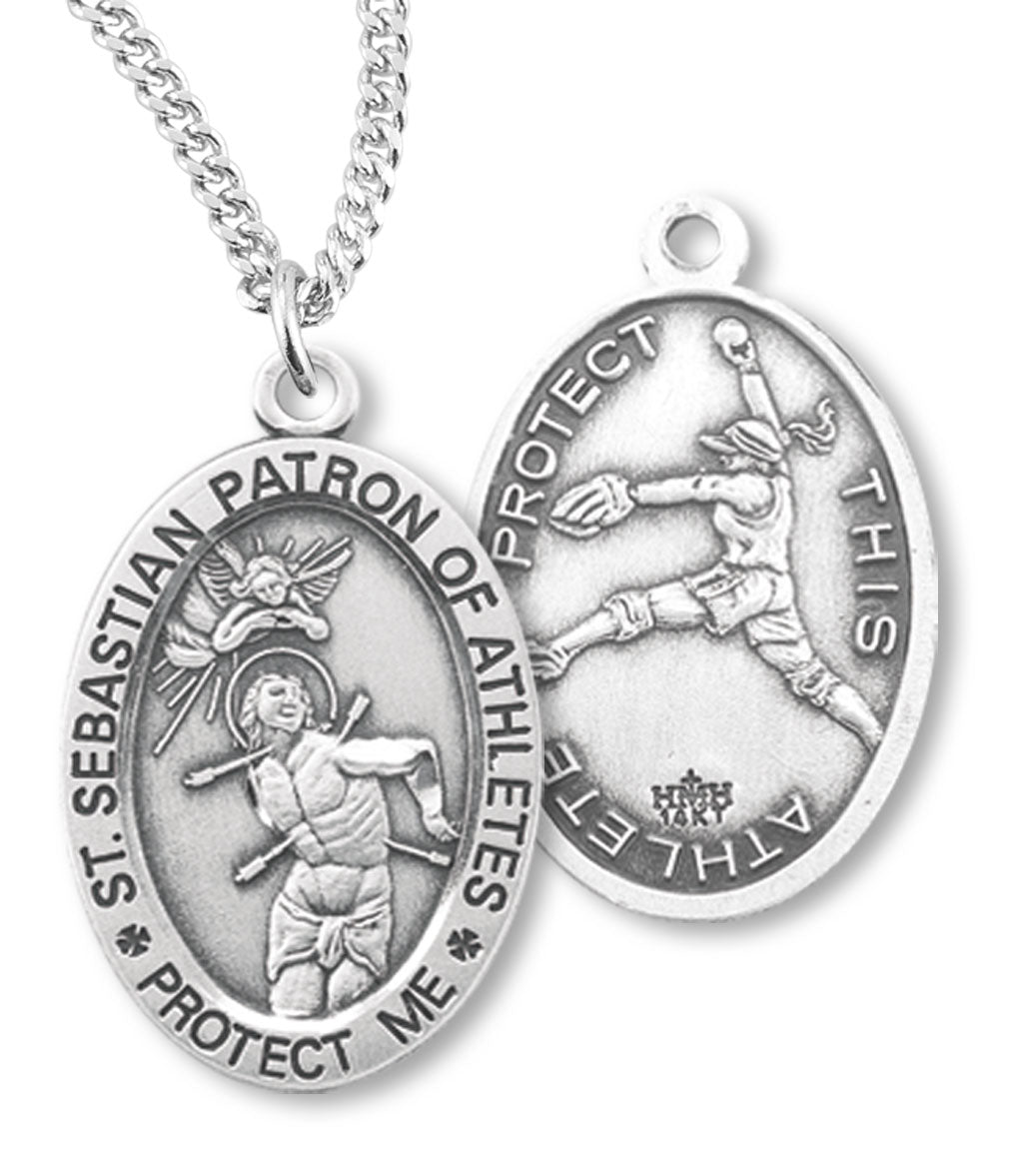 St. Sebastian Softball Medal Sterling Silver for Girls