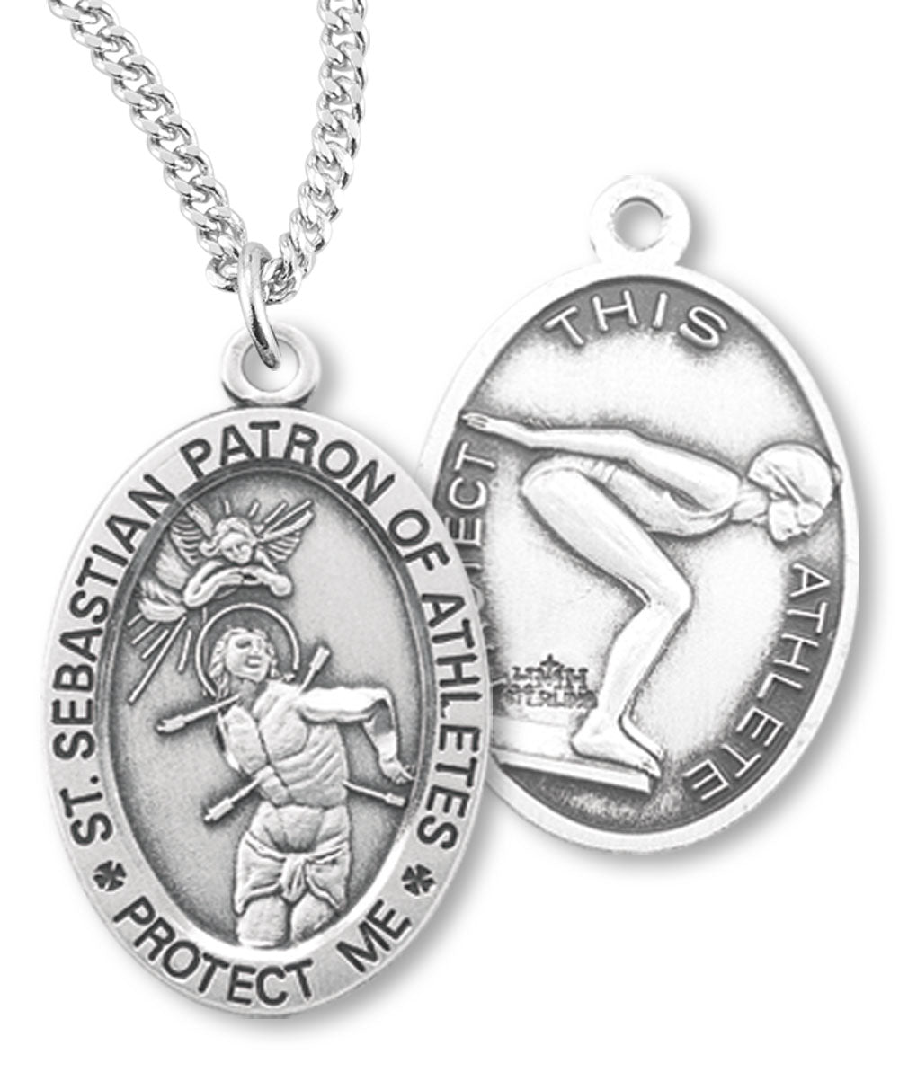 St. Sebastian Swimming Medal Sterling Silver for Girls