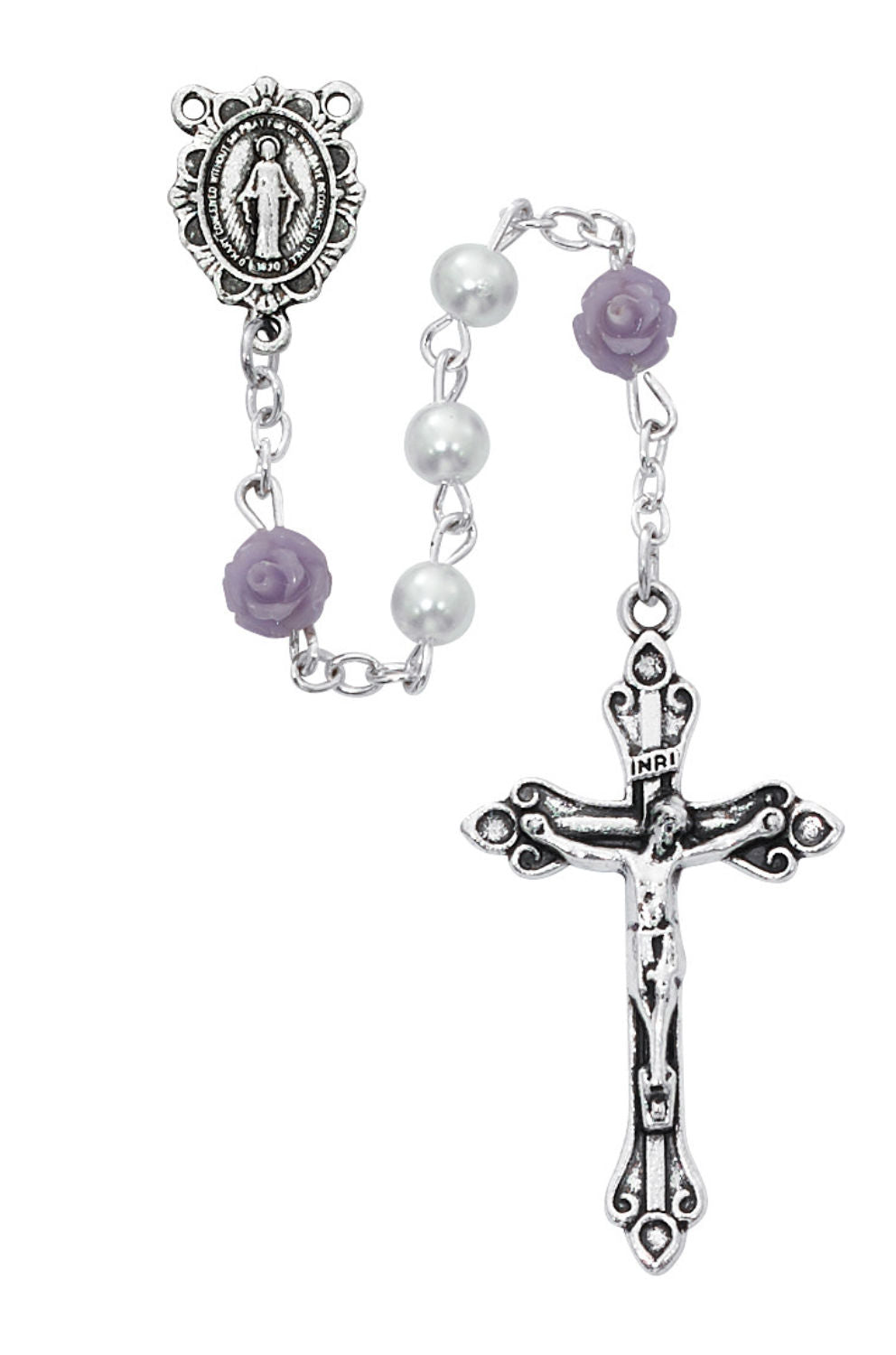 Girls White and Purlpe Flower Rosary
