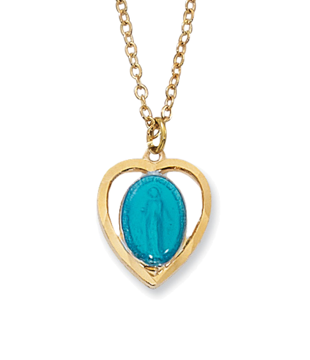 Gold Plated Heart Miraculous Medal Necklace in Two Colors