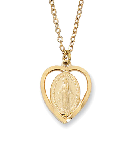 Gold Plated Heart Miraculous Medal Necklace in Two Colors