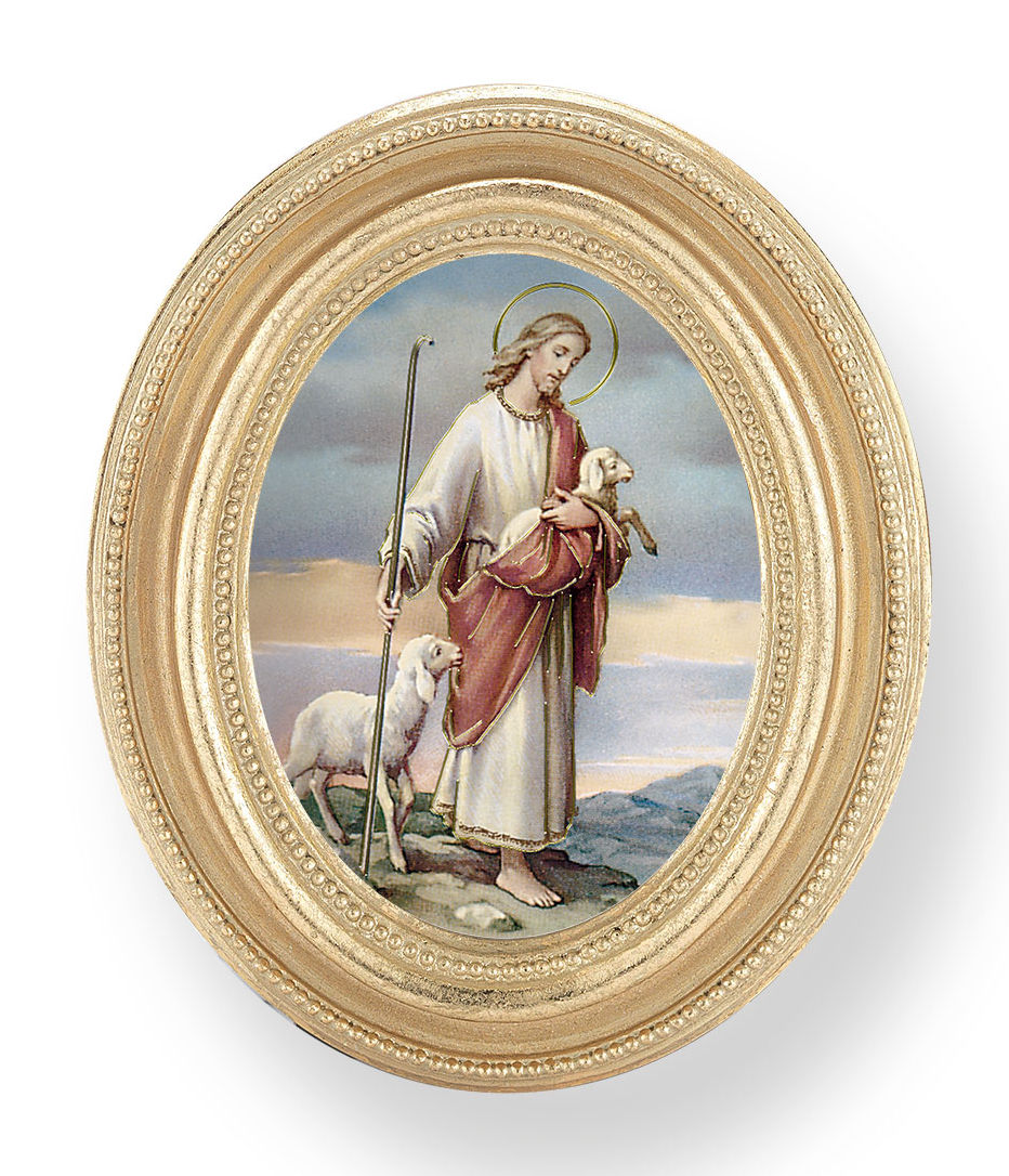 Good Shepherd Small 4.5 Inch Oval Framed Print