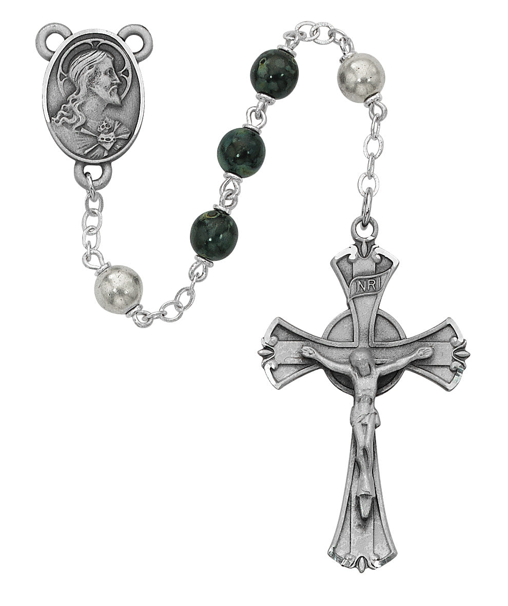 Green and Black Swirl Glass Rosary