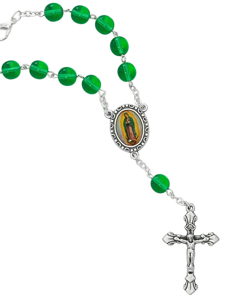 Guadalupe Green Glass Auto Rosary