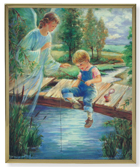 Guardian Angel with Boy Gold Frame 8x10 Plaque