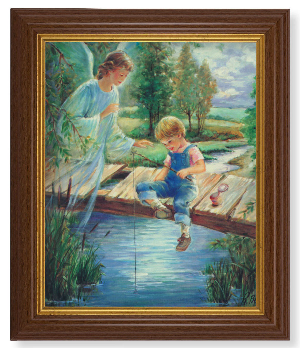 Guardian Angel with Boy by Blanc 8x10 Textured Artboard Dark Walnut Frame