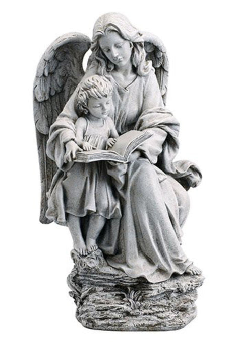 Guardian Angel with Child and Book Garden Statue 19" High