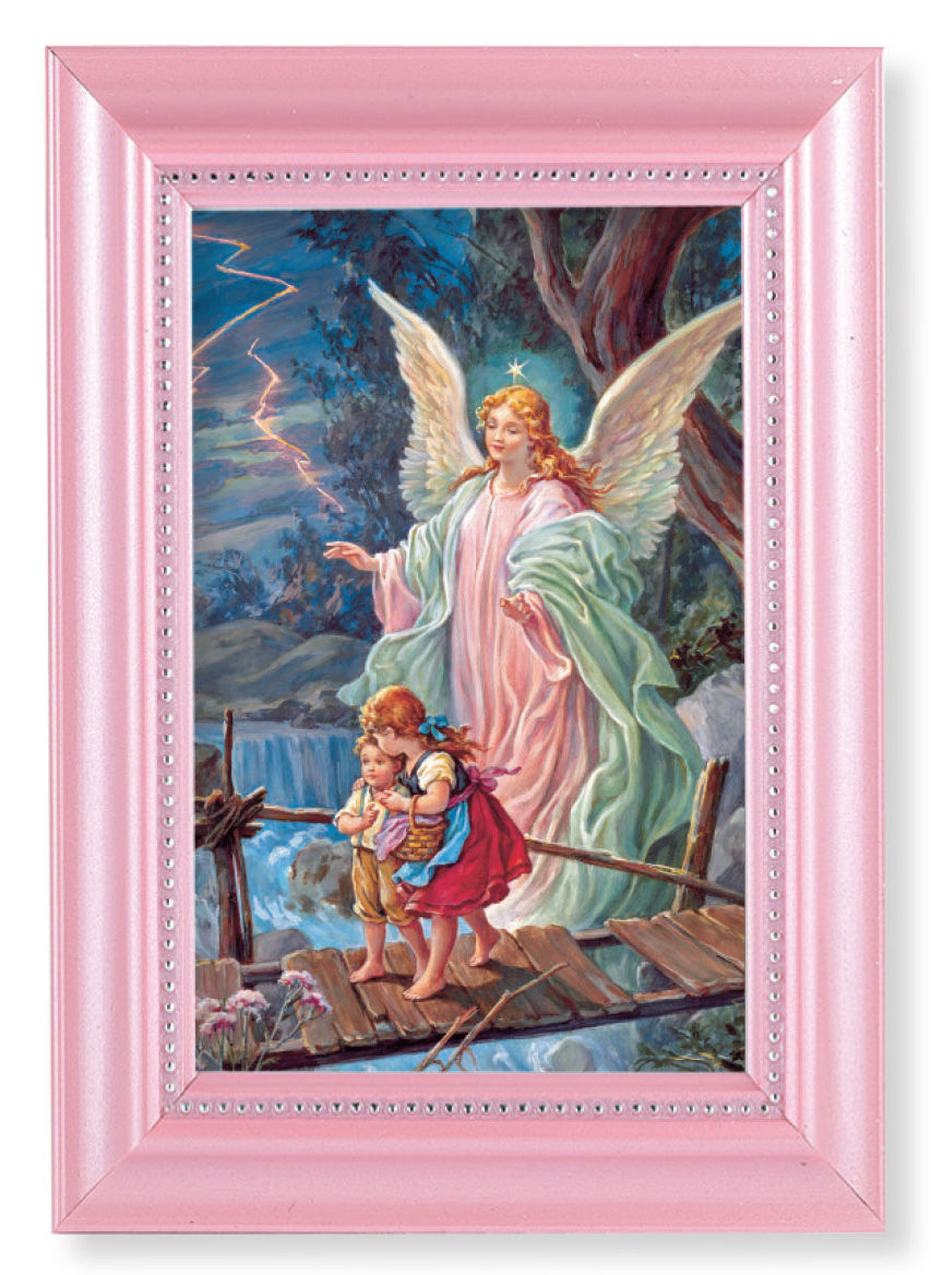 Guardian Angel Over Bridge 4x6 Print Pearlized Frame