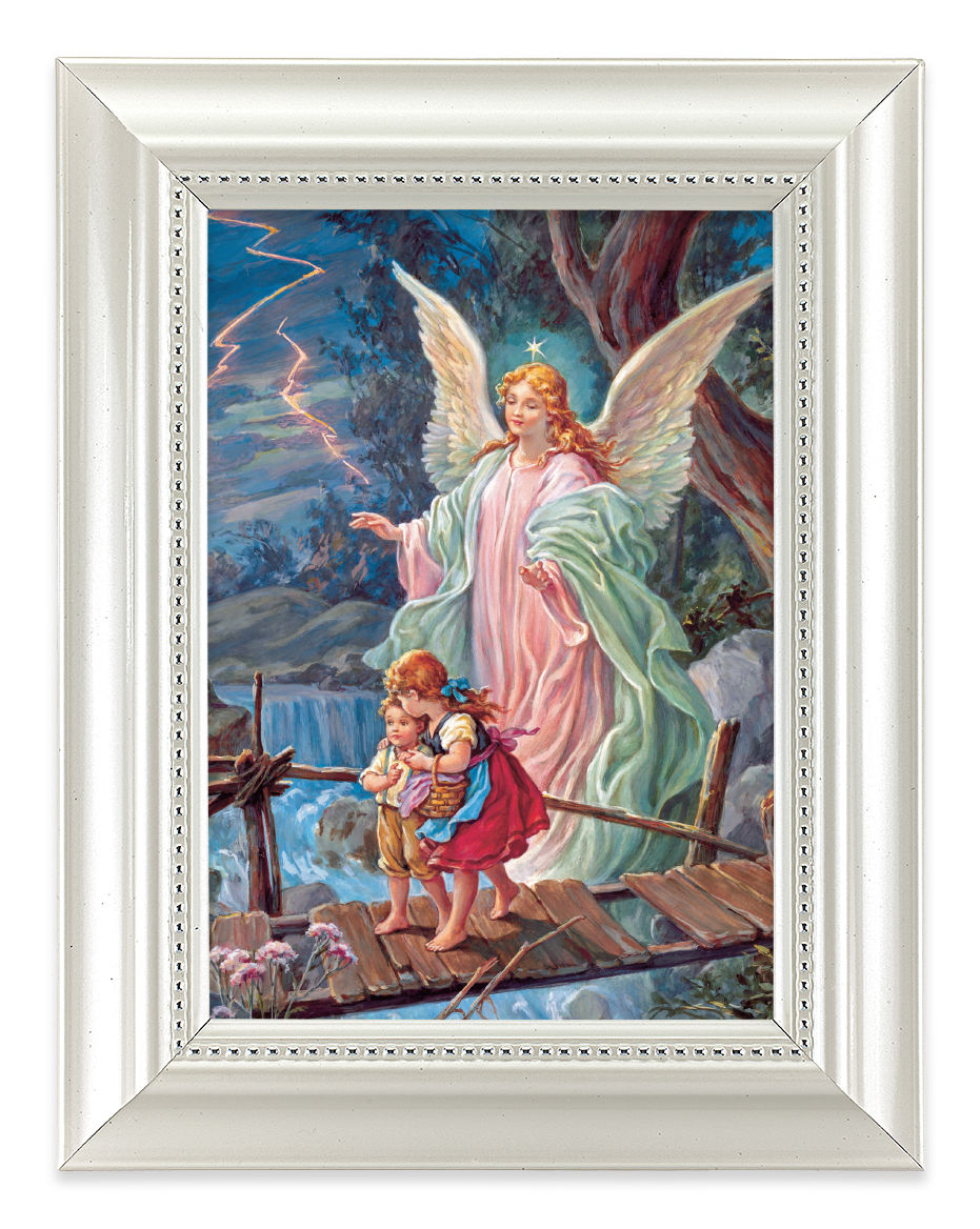 Guardian Angel Over Bridge 4x6 Print Pearlized Frame