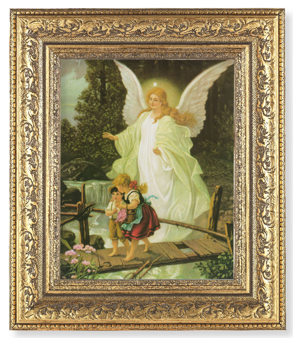 Guardian Angel Over Bridge 8x10 Framed Print Under Glass