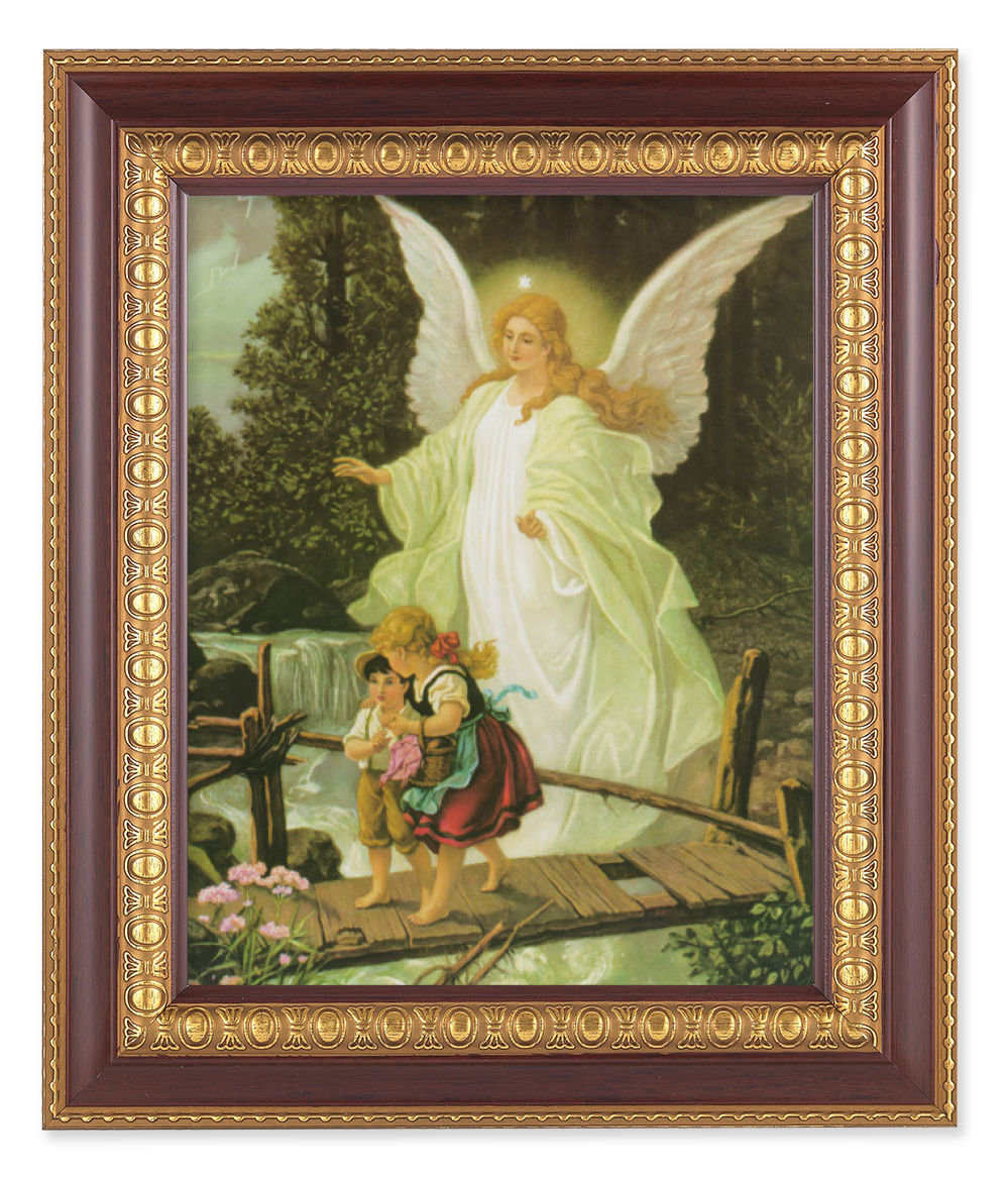 Guardian Angel Over Bridge 8x10 Framed Print Under Glass