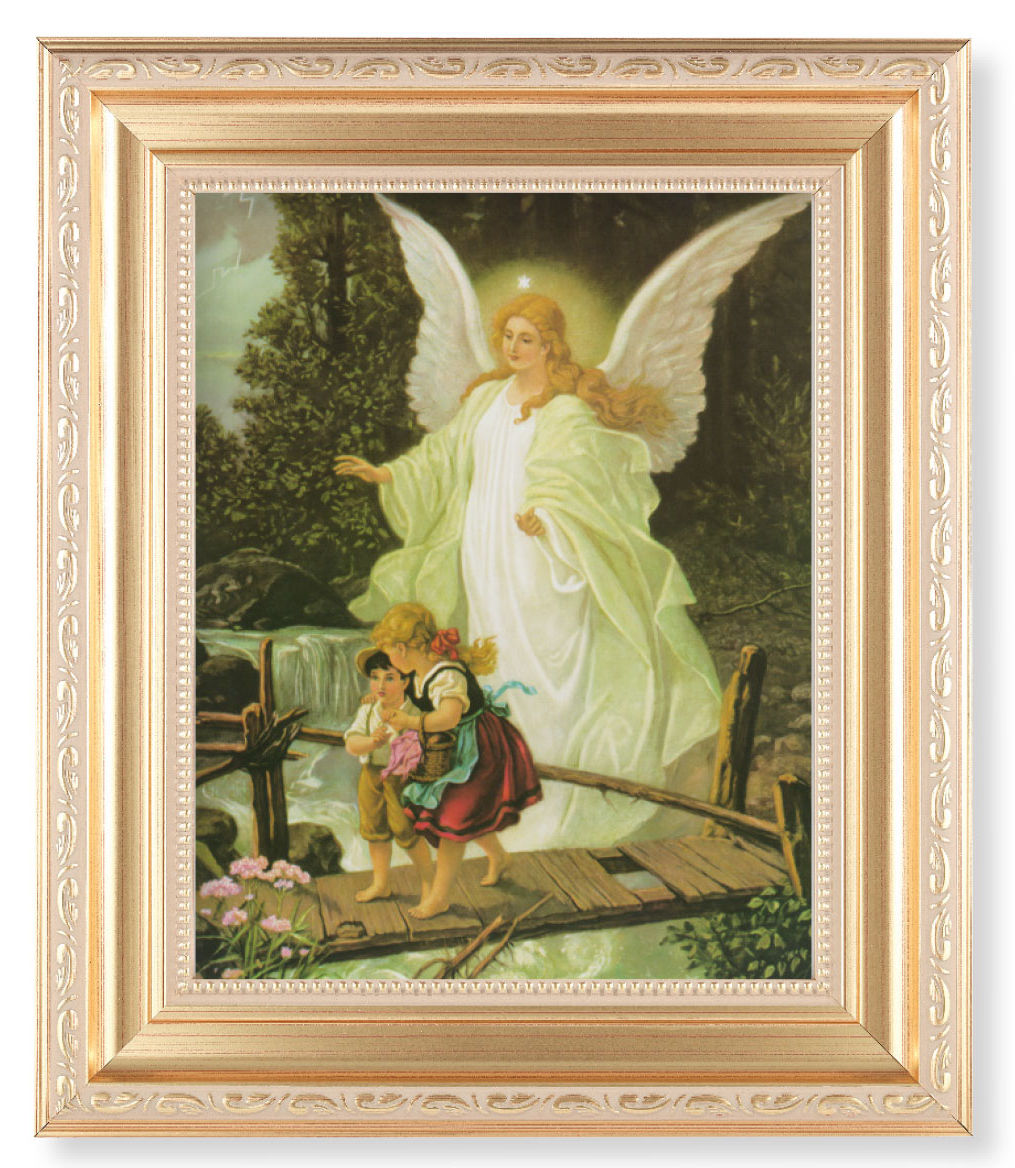 Guardian Angel Over Bridge 8x10 Framed Print Under Glass