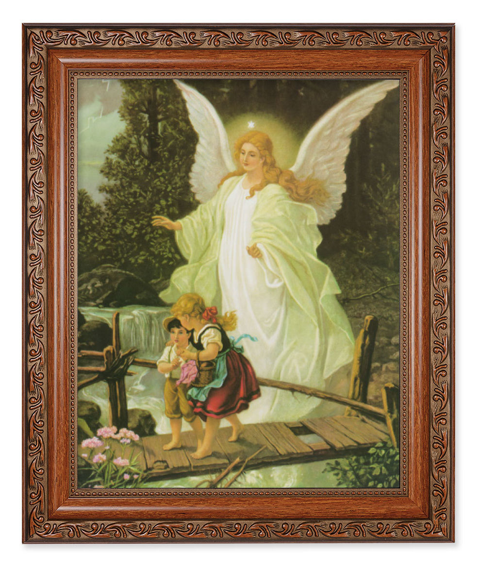 Guardian Angel Over Bridge 8x10 Framed Print Under Glass